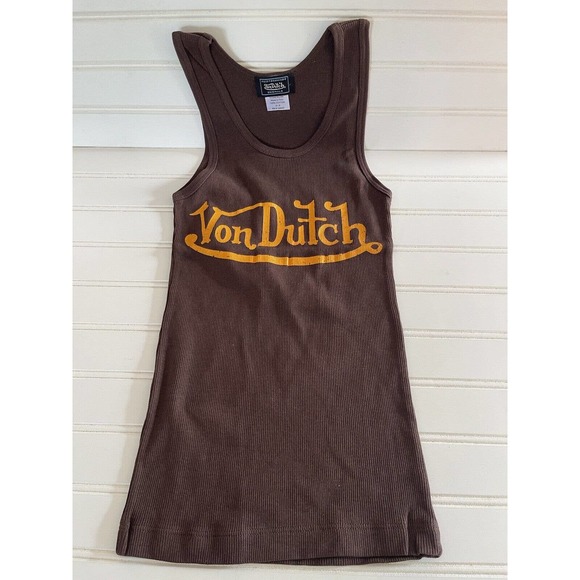 Von Dutch Tops - NWOT Von Dutch Womens One Size Brown Gold Tank Sleeveless 100% Cotton
